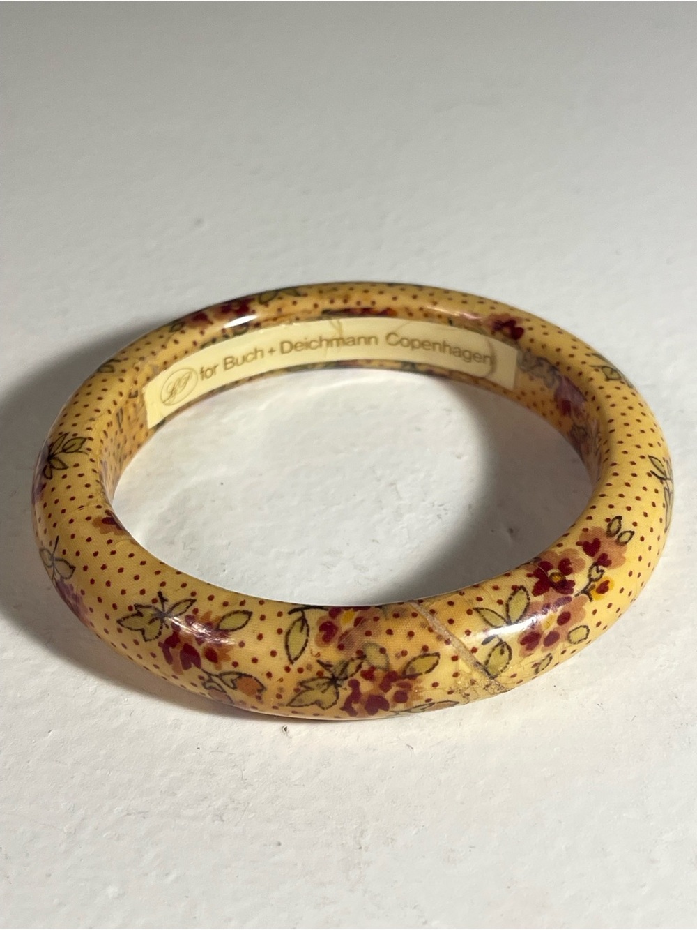Vintage Buch Deichmann Copenhagen Floral Yellow Polka Dot Bangle